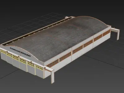 Large Airport Hangar Building escenery Low Poly Low-poly 3D model