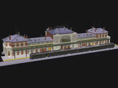 Vintage Station and Train 4K 3D model
