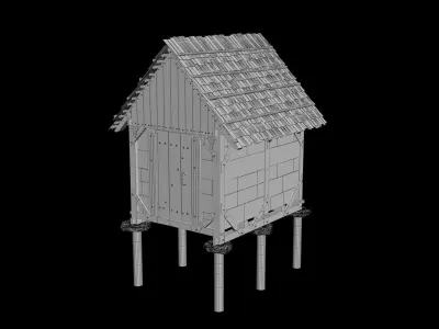 Enterable small medieval granary Low-poly 3D model