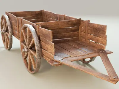 Medieval Wooden Wagon Low-poly 3D model purchase