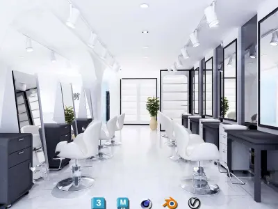 Complete Barber Shop Shampoo Room - High-Detail Collection Low-poly 3D model