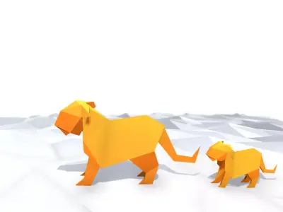 Origami Tiger Low-poly 3D model