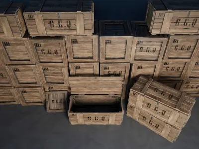 Wooden boxes Low-poly 3D model