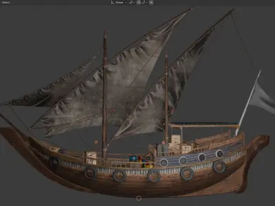 Arabian Dhow Ship Low-poly 3D model
