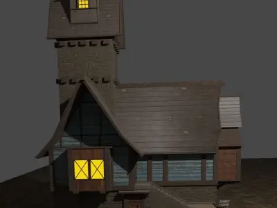 Medieval House Wood and Bricks Tower House Exterior 3D model