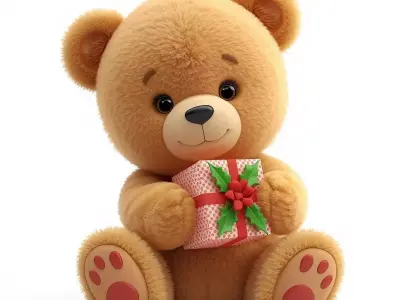 Christmas Teddy Bear 3D Model Adorable Holiday Gift Low-poly 3D model