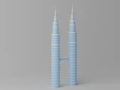 Petronas Twin Towers Kuala Lumpur Landmark Low-poly 3D model