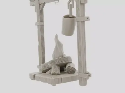 Fantasy Wooden Campfire Cooking Stand for 3D print Low-poly 3D model