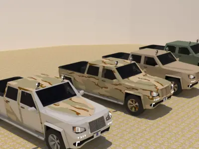 4 Door 4x4 Military Pick-up Truck Low-poly 3D model