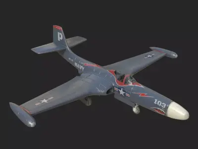 US Navy F2H Banshee fighter Korean War Low-poly 3D model