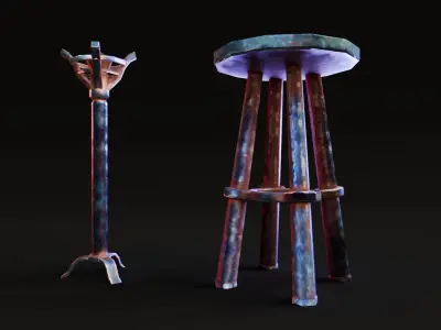 Medieval Torch Set Low-poly 3D model