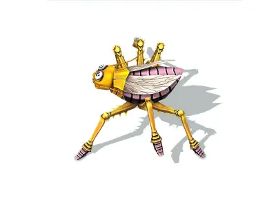 Animated Funny Cartoon White Roach Insect Low-poly 3D model