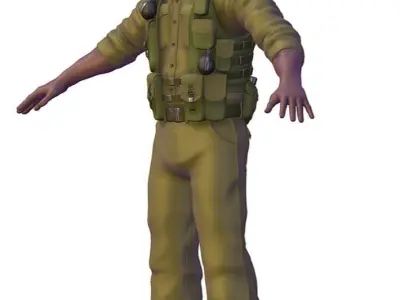 High Poly Black Man Soldier Green Armor Low-poly 3D model