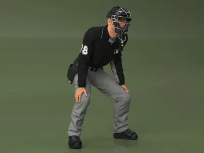 Baseball Umpire with Protective Mask Ready Pose 3D model