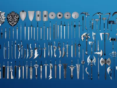 100 Fantasy Weapons Basemesh Pack V3 Low-poly 3D model