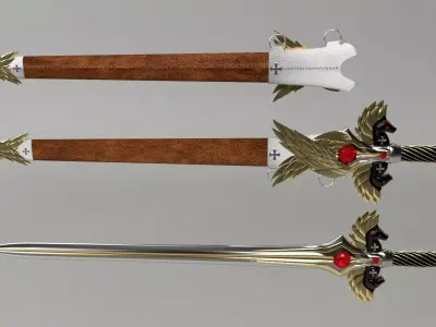 Sword and Sheath Medieval Maltese Knights Cross Low-poly 3D model