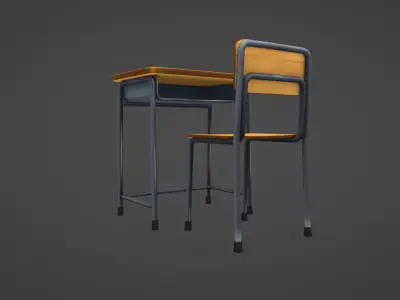 Anime Japanese School Desk Free low-poly 3D model