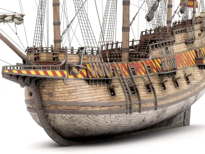 This 3D Galleon includes a fully detailed interior 02 3D model