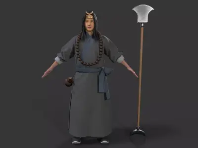 ancient chinese warrior character Low-poly 3D model