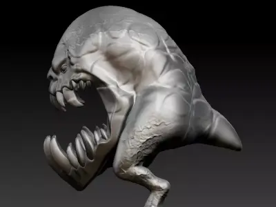 gnorhMonster silver creature with teeth 3D print model
