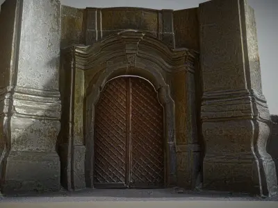 Old rusty church gate scan Low-poly 3D model