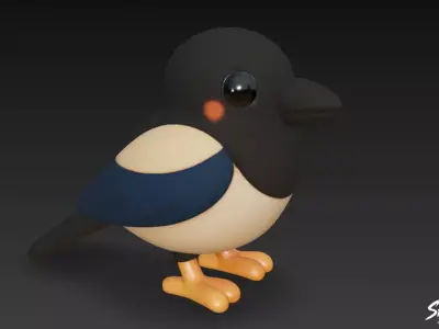 Cartoon Plush Magpie Low-poly 3D model