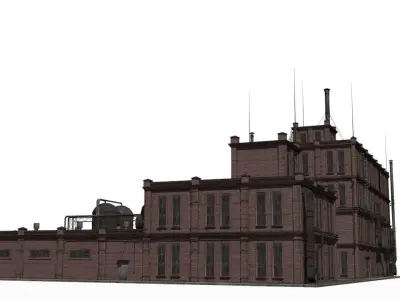 Factory brick building with pipes Low-poly 3D model