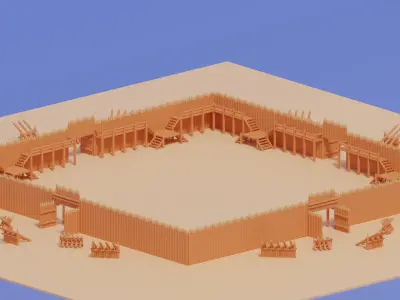 Medieval Wooden Castle Fort 3D model