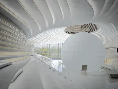Museum interior of building with ball inside 3D model