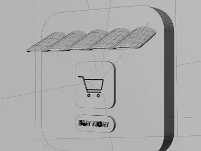 3D Illustration franchise store with supermarket trolley 3D model