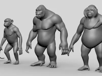 Primate Pack BaseMesh Monkey Chimp Gorilla Orangutan Free low-poly 3D model