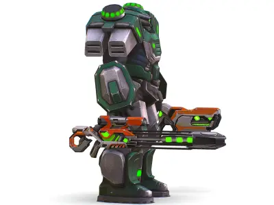 Cartoon Sci-Fi Cyborg Drone Sniper Soldier Low-poly 3D model