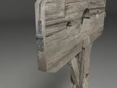 Pillory old wooden bench Low-poly 3D model