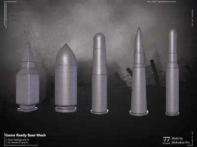 77 3D Model cartridge and Mortar WW12 Base Mesh -VOL 03 Low-poly 3D model