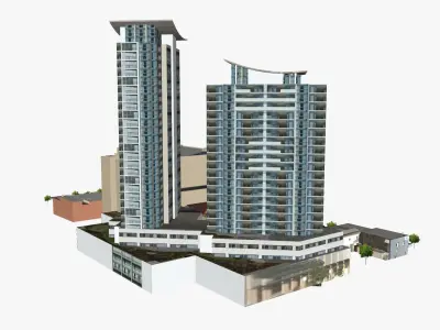 Nexus Towers and The Gold Coast Institute of TAFE Low-poly 3D model