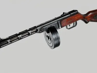 PPSh-41 soviet submachine gun PBR lowpoly 3d model Low-poly 3D model