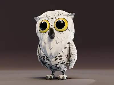 Cartoon Snowy Owl 3D Model Low-poly 3D model