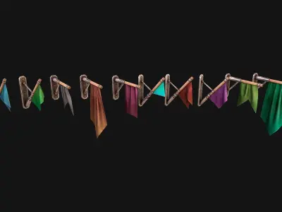 Medieval Flag Attached to the Wall Low-poly 3D model