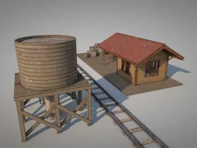 Contention City Vintage Western Train Station 3D model