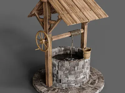 Medieval water well Low-poly 3D model