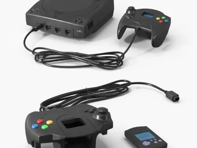 Retro Style Game Console with Game Controller Black 3D model