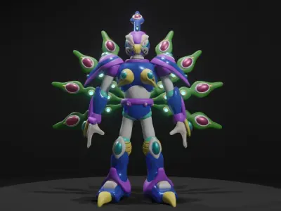 Cyber Peacock Low-poly 3D model