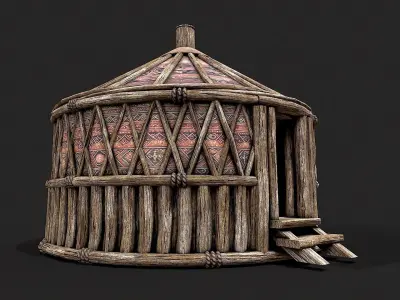 Traditional Yurt Nomads Tent with Interior 5 Low-poly 3D model