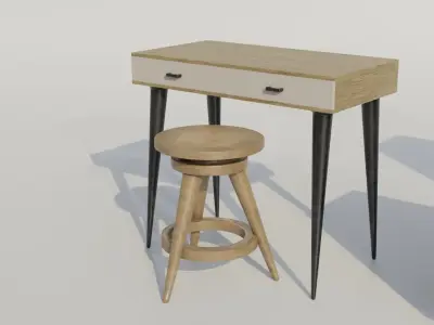 Furniture set desk and stool Low-poly 3D model