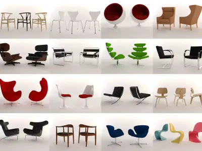 16 Low Poly Design Chairs Low-poly 3D model