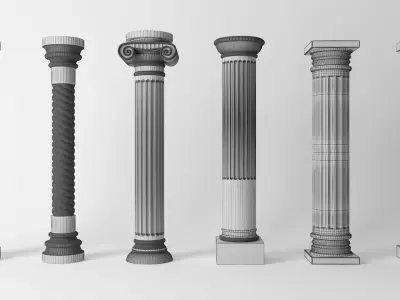 Antique Column Pack - 6 Pieces Low-poly 3D model