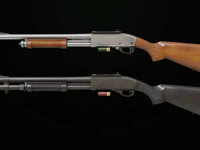 Shotgun Long 01 Wood and Black Single Mat All PBR Textures Low-poly 3D model