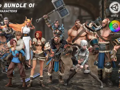 Creatures and Characters - 24x - Stylized Fantasy Mega Bundle Low-poly 3D model