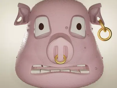 worried pig face 3D model