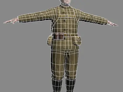 Soviet Soldier and Ppsh 41 Low-poly 3D model